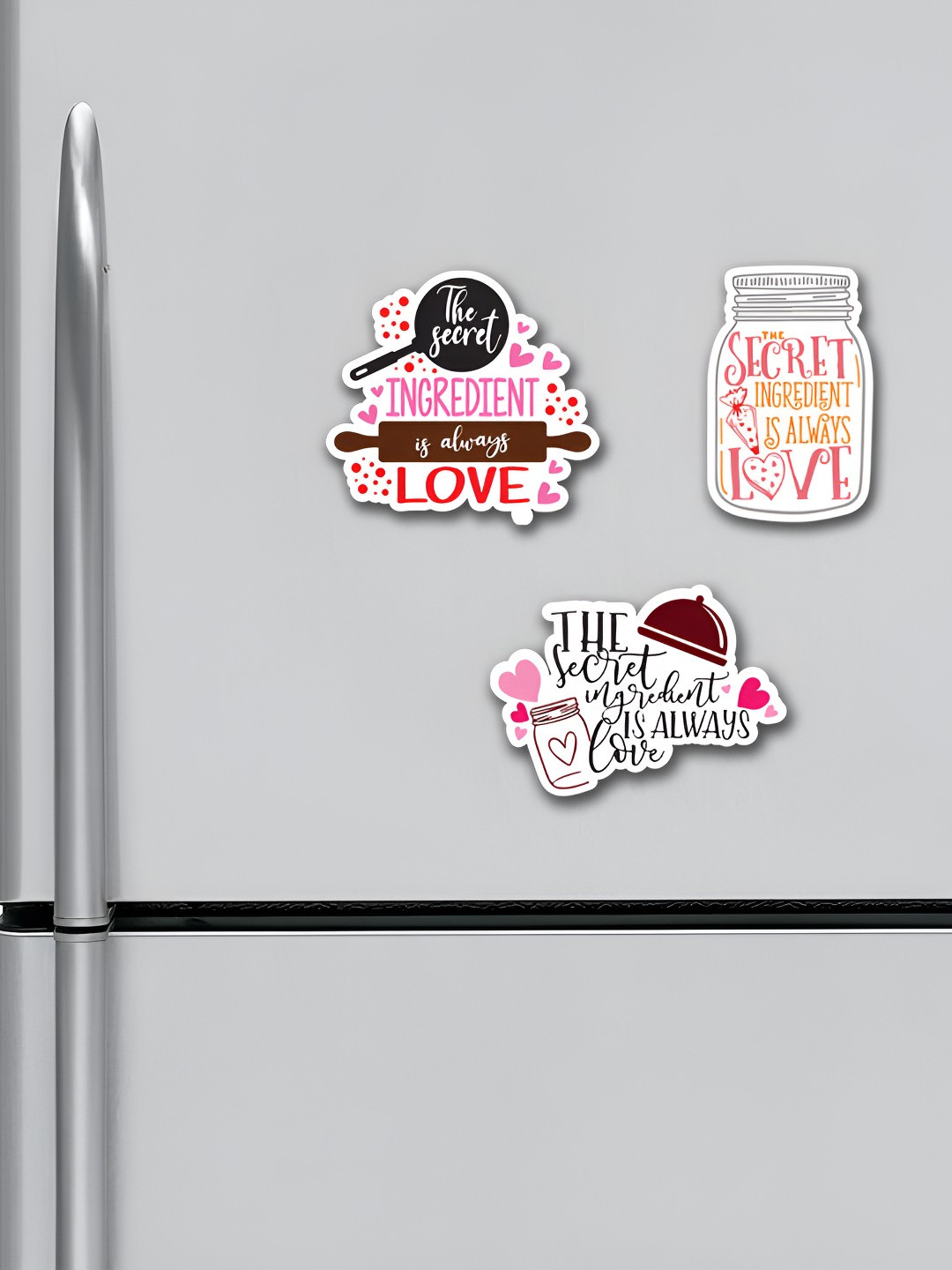 ARTBUG Pink & White 3 Pieces Kitchen Quotes Patterned Fridge Decorative Magnets
