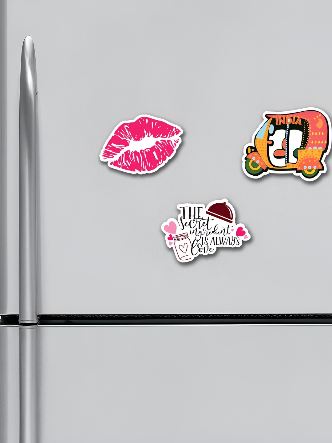 ARTBUG  White & Yellow 3 Pieces Rickshaw Lips Kitchen Quote Patterned Fridge Magnets