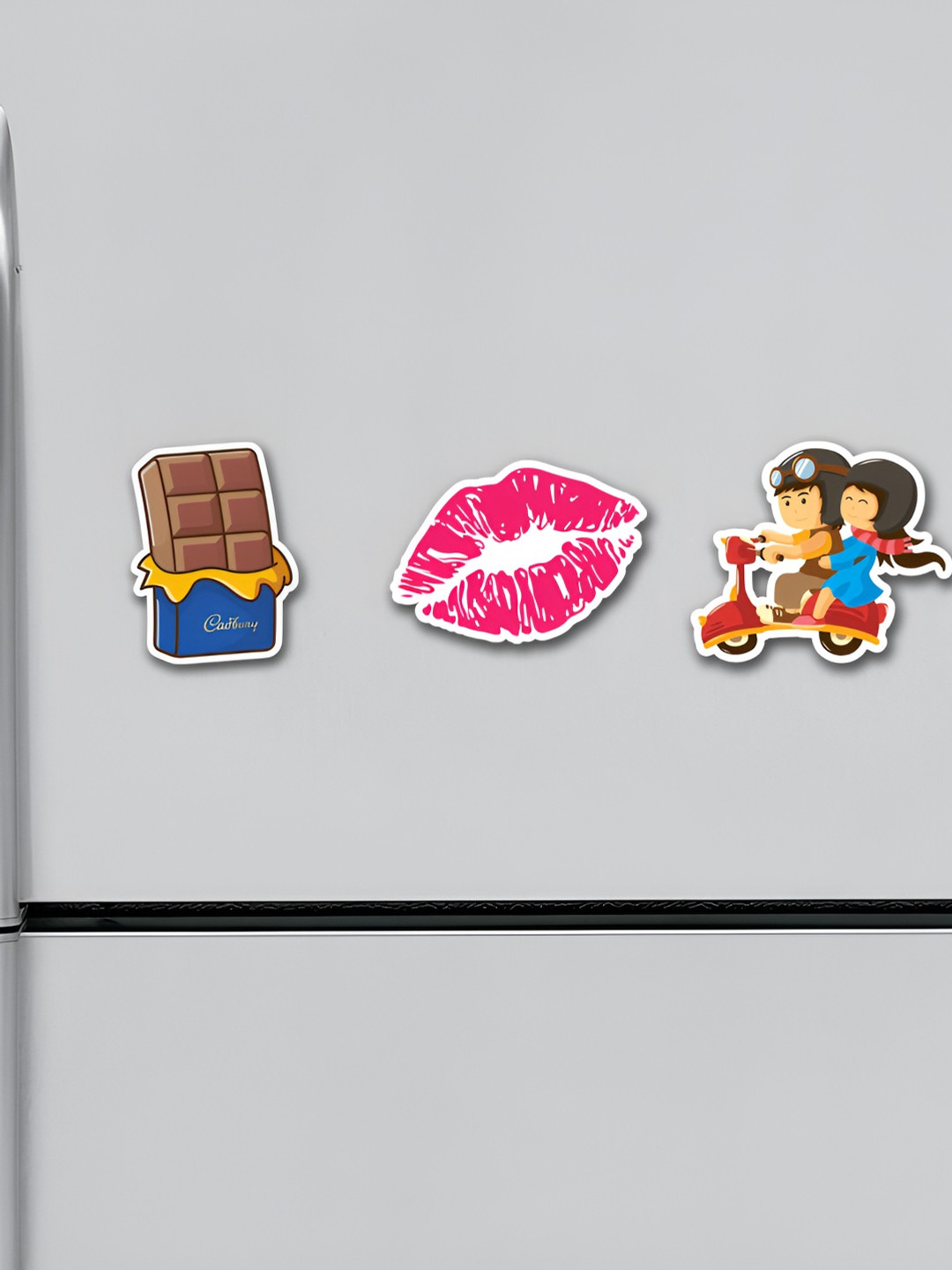 ARTBUG Beige & Brown 3 Pieces Chocolate, Lips, Love Couple Patterned Fridge Magnets
