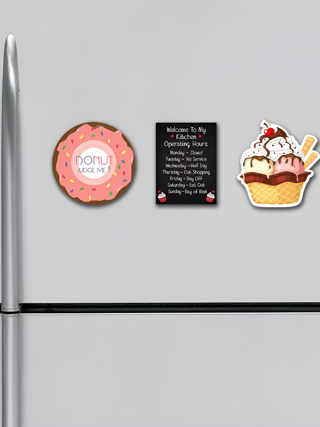 ARTBUG Pink & Black 2 Pieces Donut Ice Cream Kitchen Quote Patterned Fridge Magnets