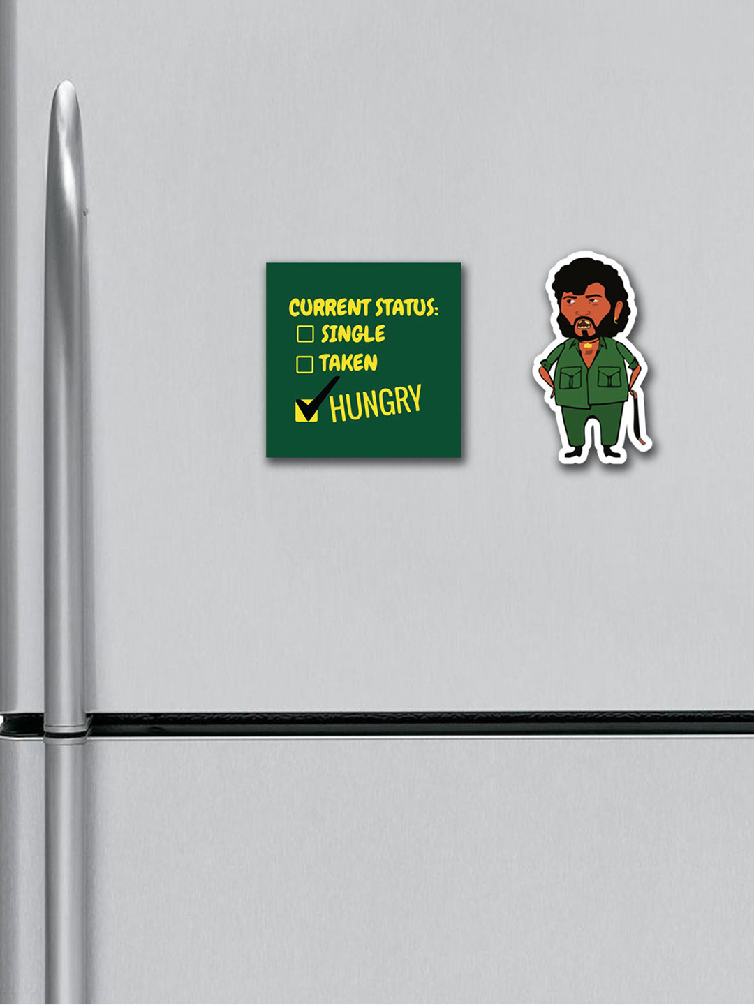 ARTBUG Green & Yellow 2 Pieces Gabbar & Foodie Quote Patterned Fridge Decorative Magnets
