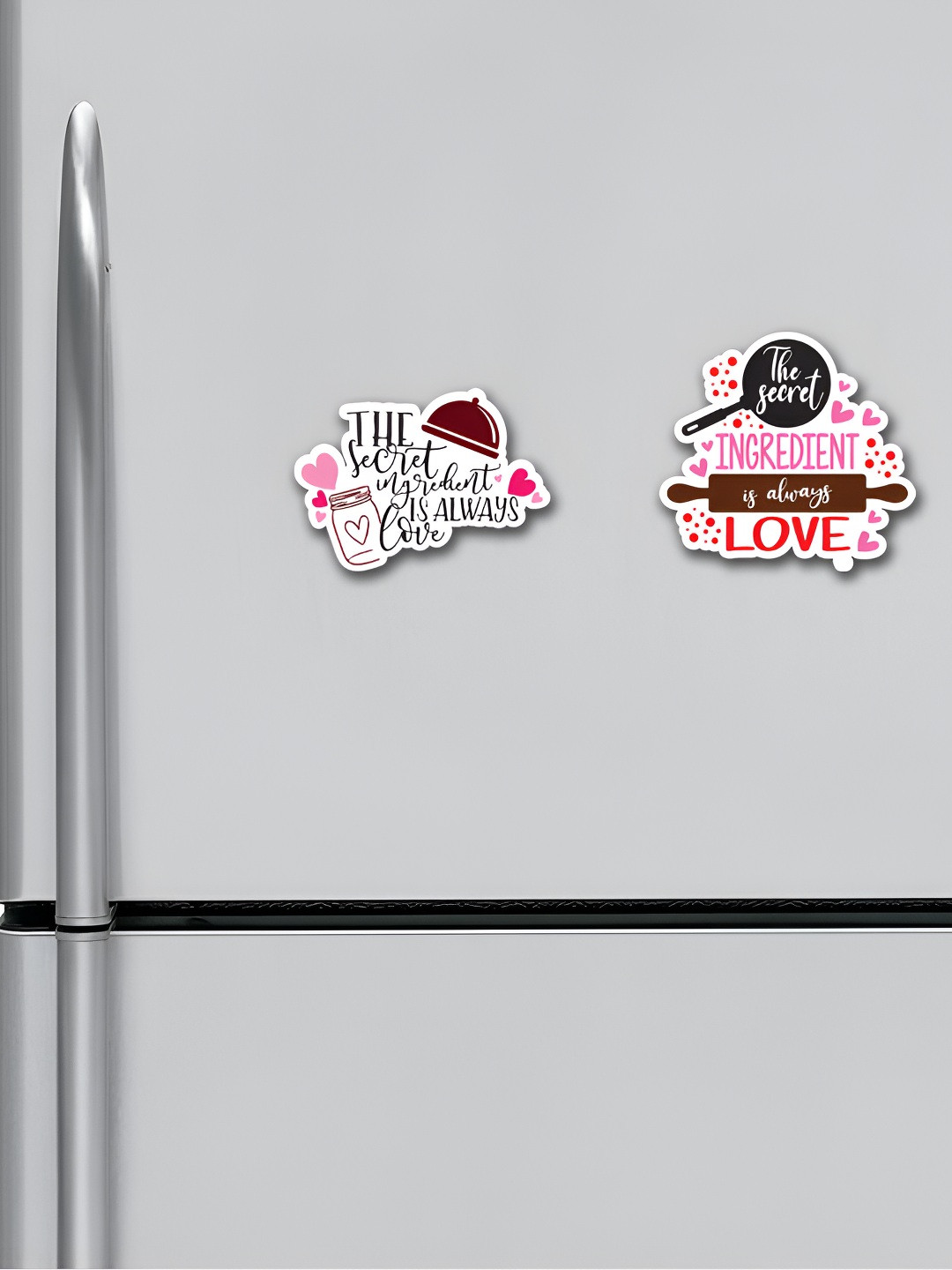 ARTBUG White & Pink 2 Pieces Quotes Printed Fridge Magnets