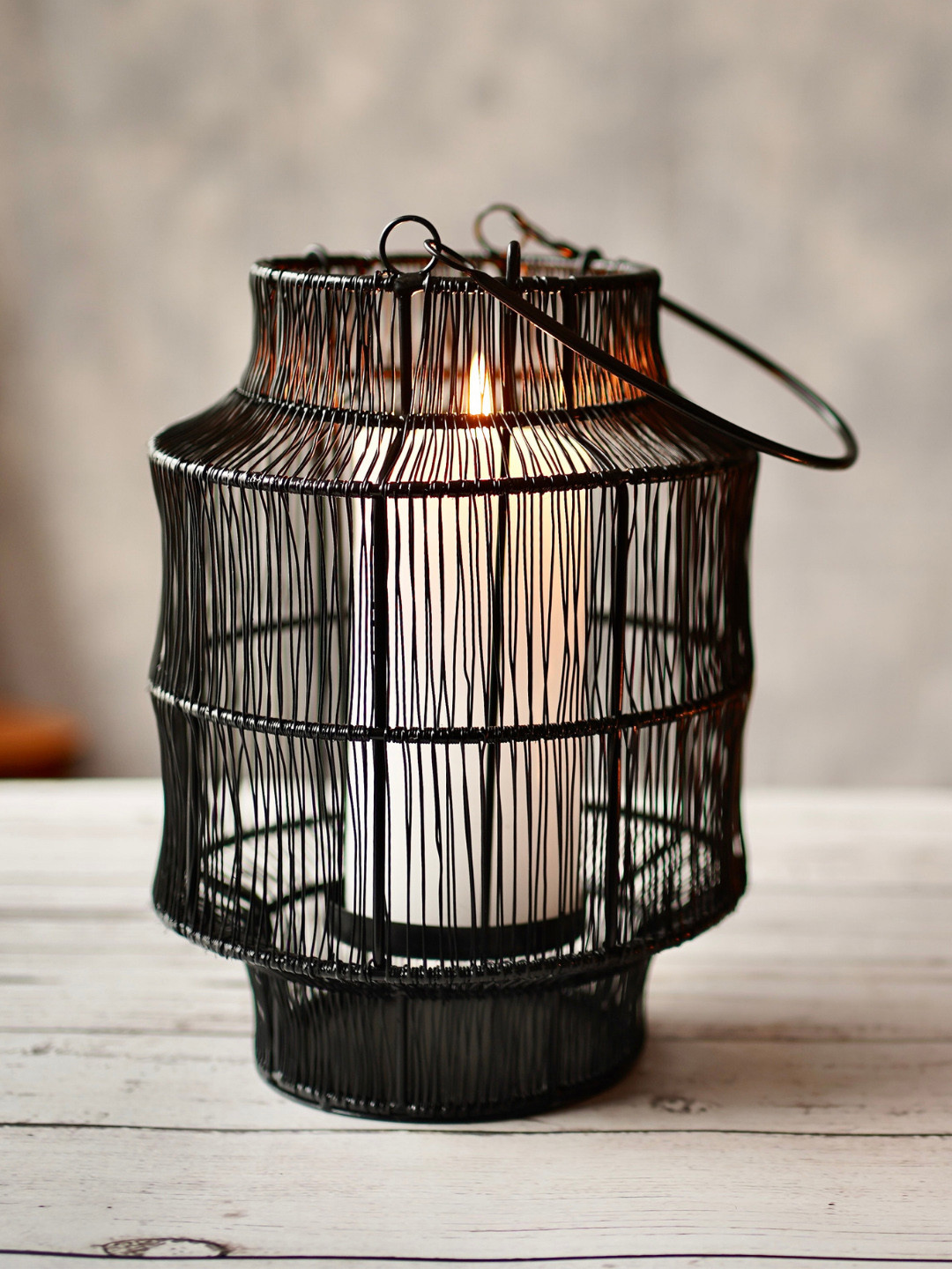 BEHOMA Black Textured Vintage Lantern Table Lamp
