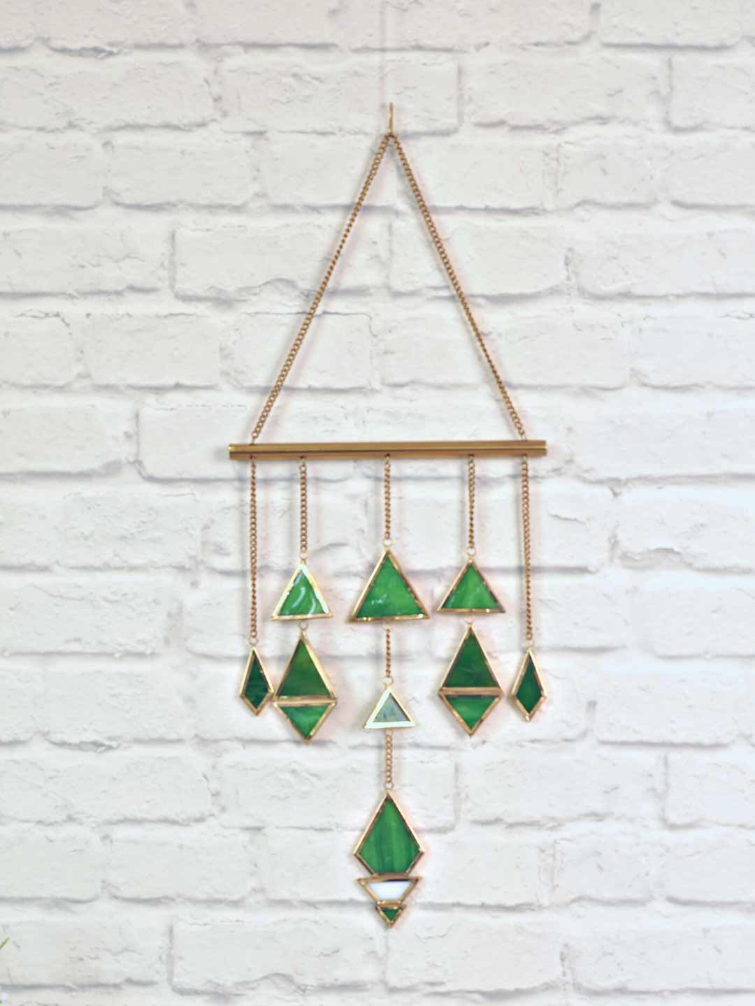 BEHOMA Green Geometric Metal & Stained Glass Wall Hanging