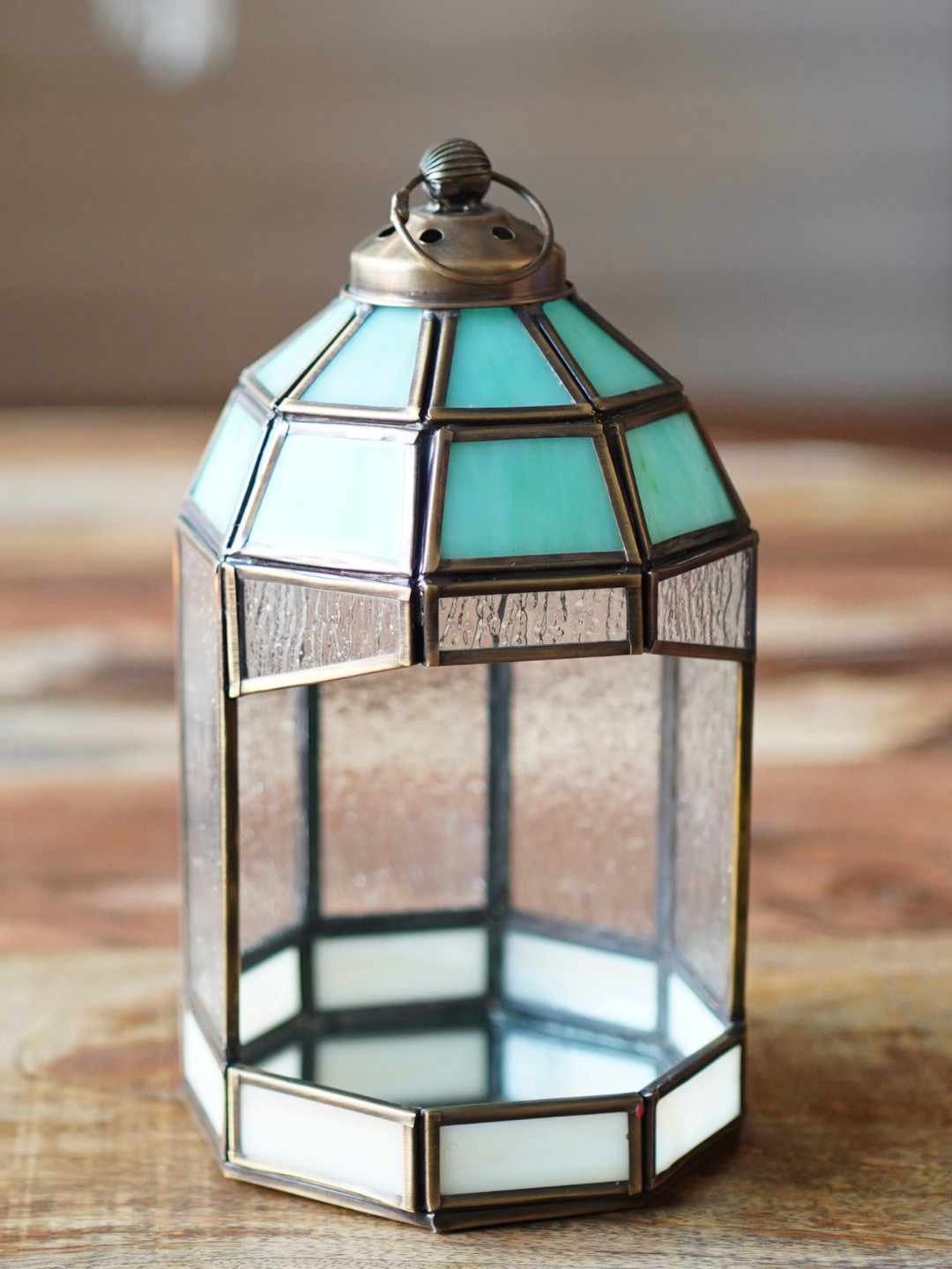 BEHOMA Blue & Brass Toned Miami Candle Holder