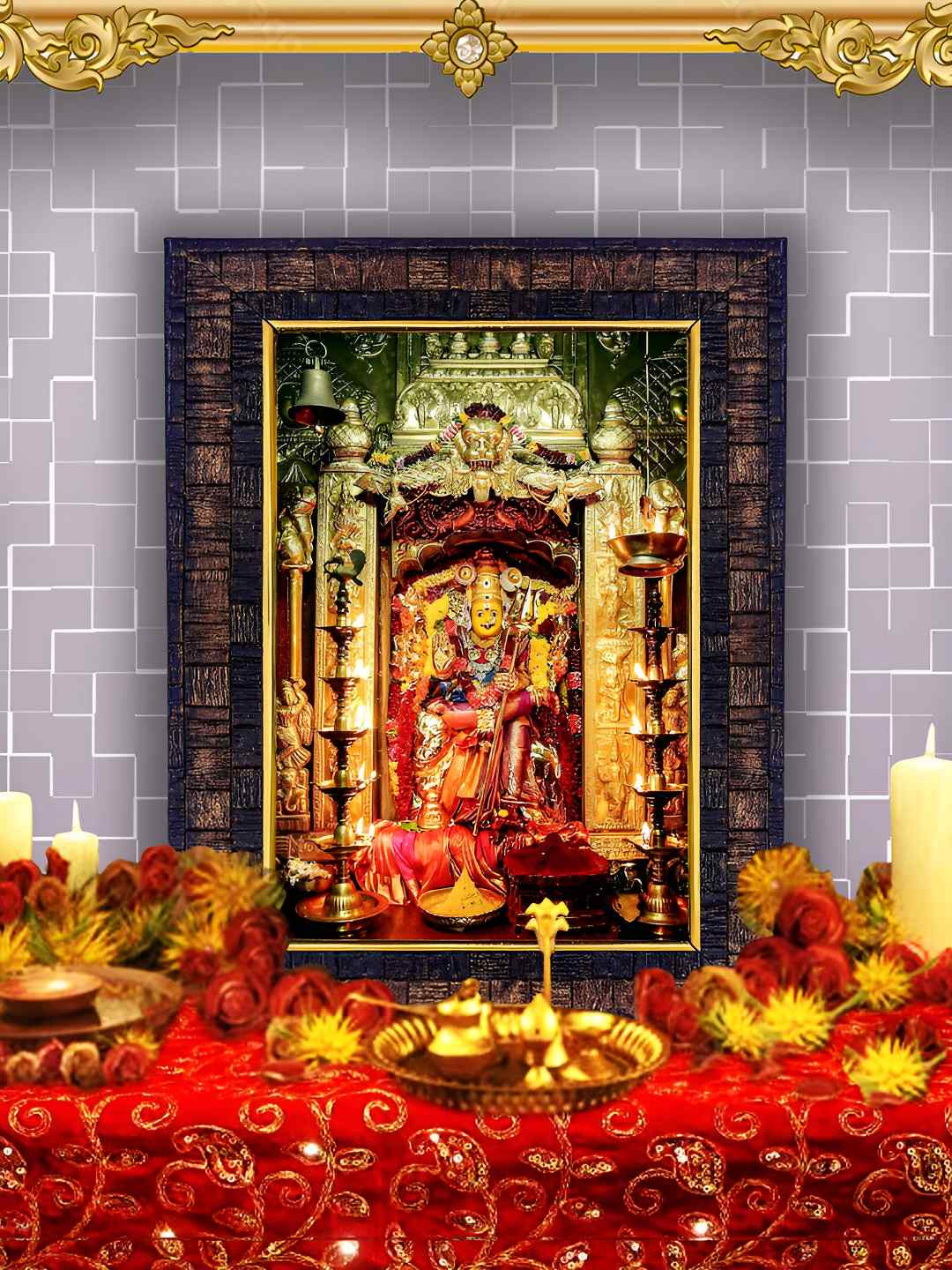 Hawai Black & Red Maa Kanak Durga Wooden Rectangular Wall Photo Frame
