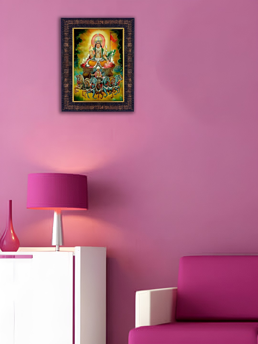 Hawai Black & Brown Self Design Rectangular Lord Surya Dev Wooden Wall Photo Frame