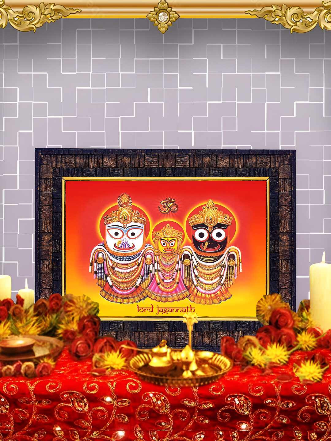 Hawai Black & Red Lord Jagannath Rectangular Wooden Wall Photo Frame