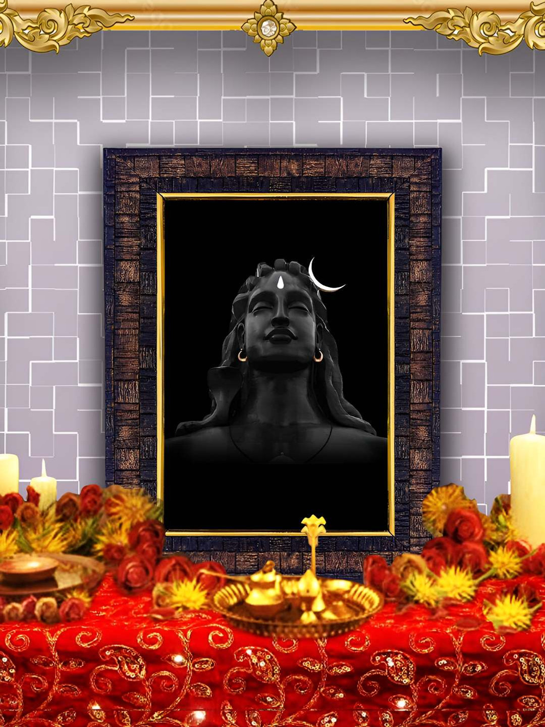 Hawai Black Adi Shankar Mahadev Rectangular Wooden Wall Photo Frame