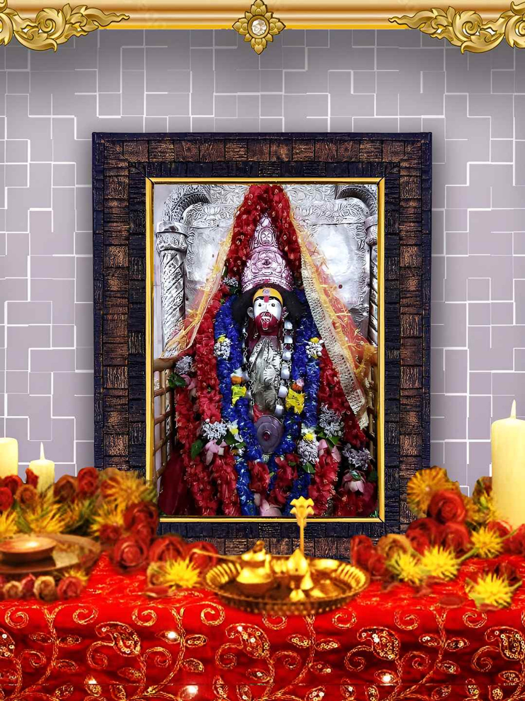 Hawai Black & Wooden Tarapith Maa Tara Wall Hanging Photo Frame