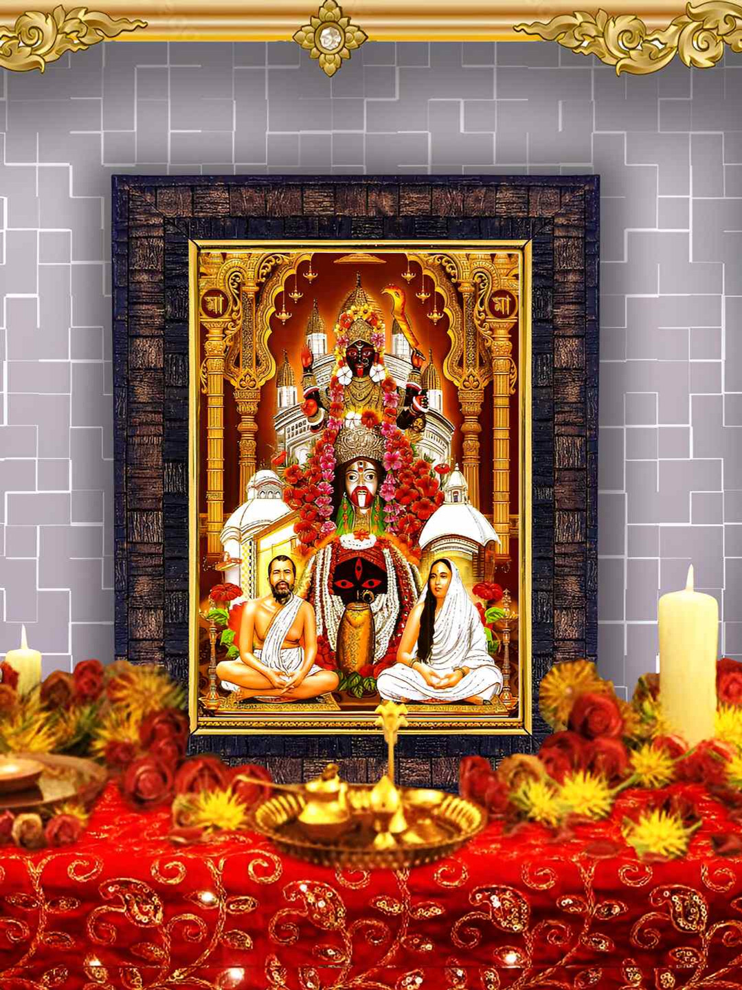 Hawai Black Shree Ramakrishna Paramhans Maa Sarada Designer Engineered Wall Photo Frame