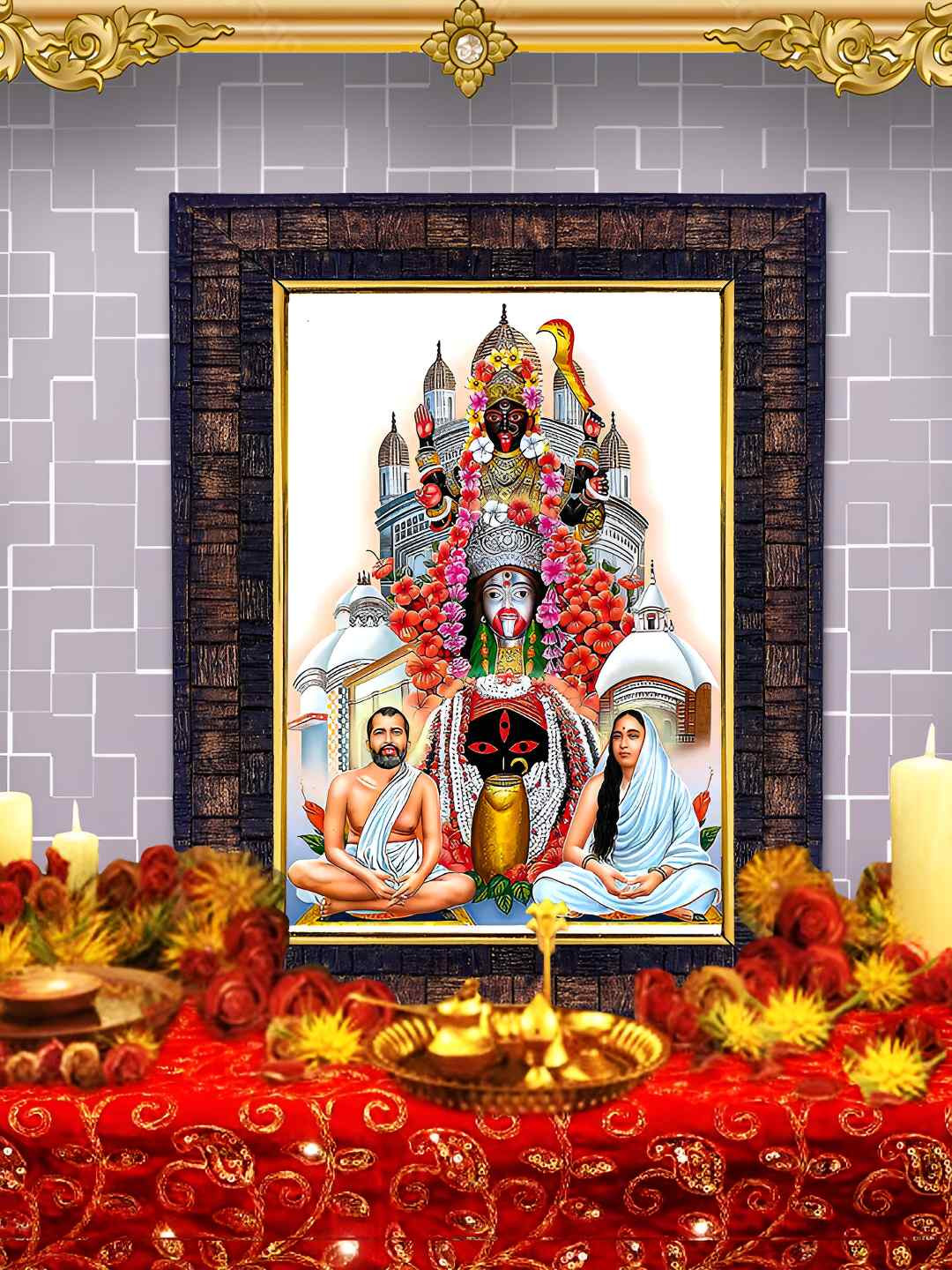 Hawai Black Wooden Shree Ramkrishna Paramhans Maa  Wall Photo Frame