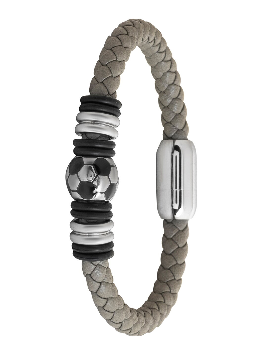 bodha Men Silver-Plated Braided Leather Bangle-Style Bracelet