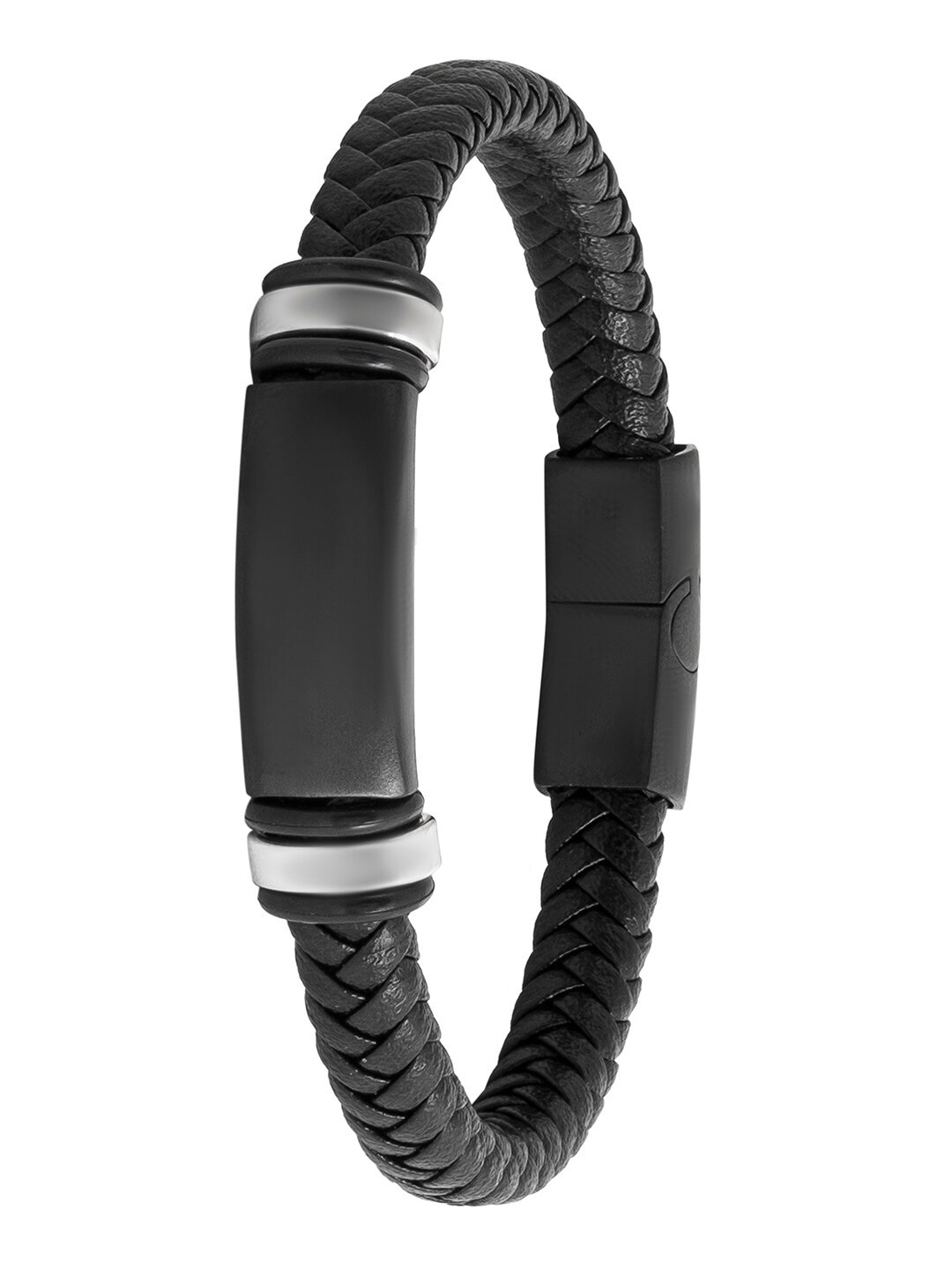 bodha Men Stainless Steel Leather Wraparound Bracelet
