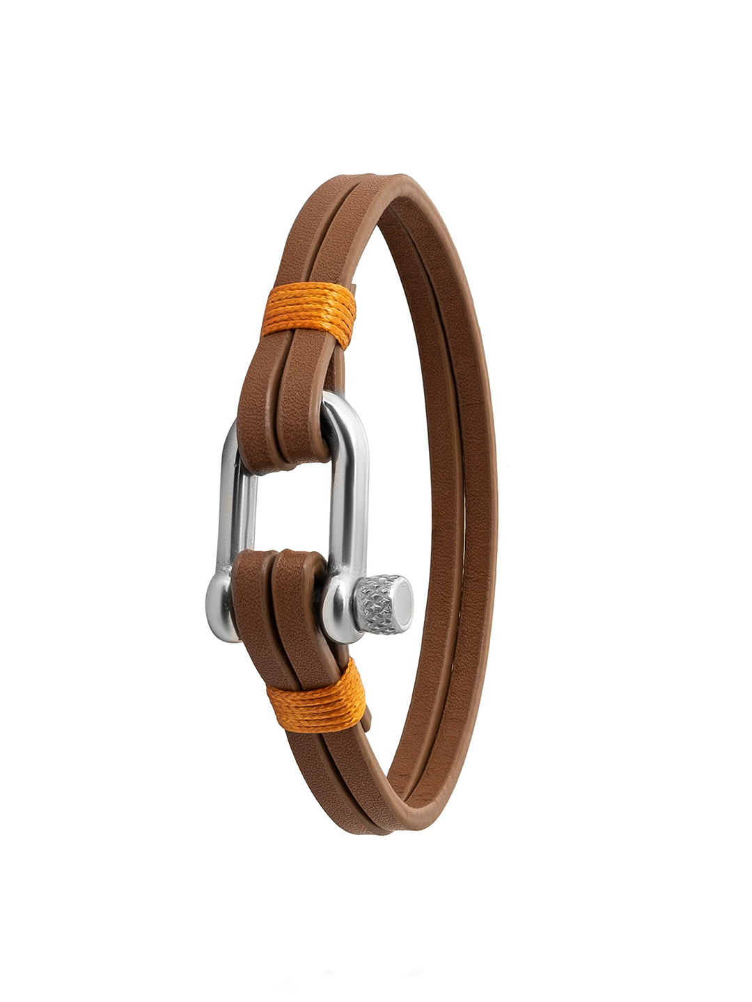 bodha Men Silver Plated Wraparound Leather Bracelet