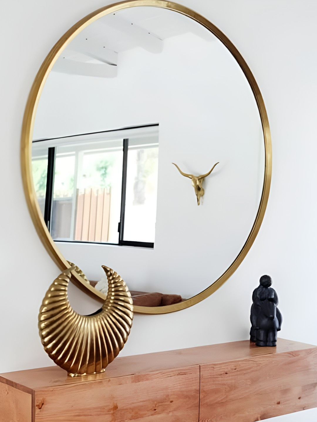 CasaGold Gold Toned Round Shaped Metal Bathroom Wall Mirror