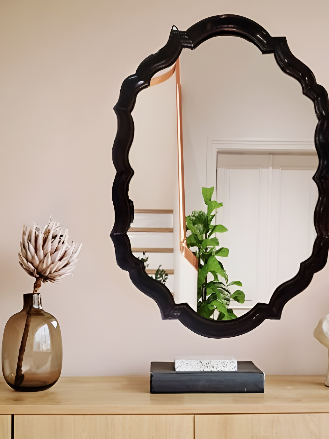 CasaGold Black & Grey Metal Moroccan Antique Framed Oval Shaped Bathroom Wall Mirror