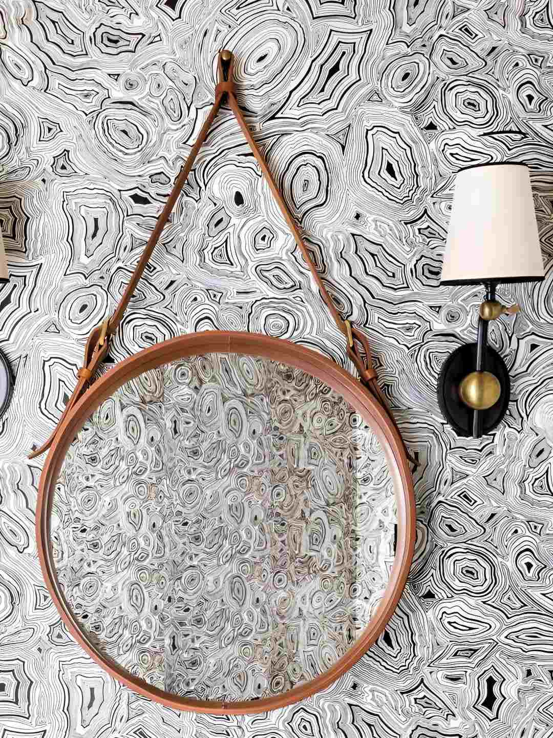 CasaGold Tan Brown Round Metal Hanging Wall Mirror With Leather Belt