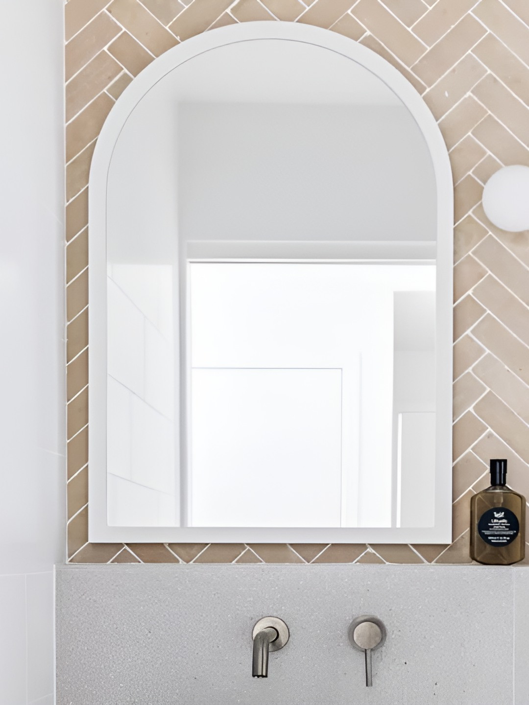 CasaGold White & Grey Metal Framed Arch-Shape Bathroom Wall Mirror