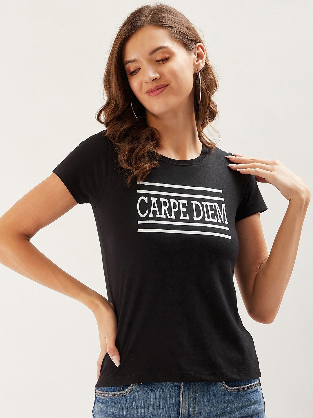 ether Black Typography Printed Pure Cotton T-shirt