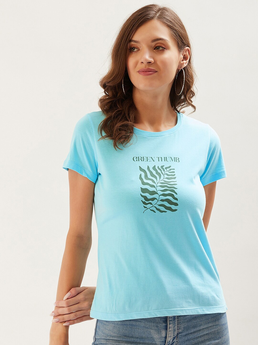 ether Blue Graphic Printed Round Neck Short Sleeves Cotton Regular T-shirt