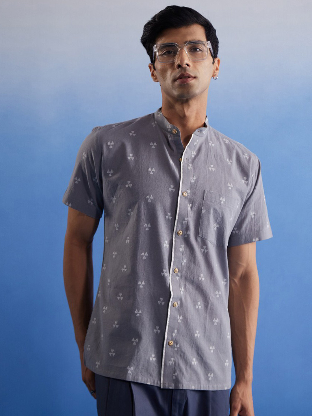 VASTRAMAY Premium Geometric Printed Cotton Casual Shirt