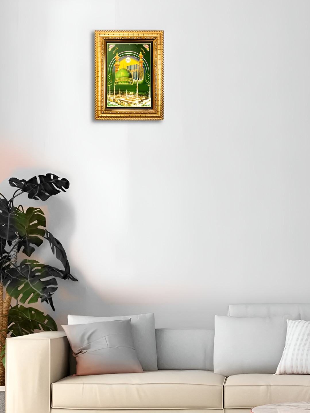 Hawai Gold toned & Green Mecca Madina Designer Wooden Rectangle Wall Photo Frame