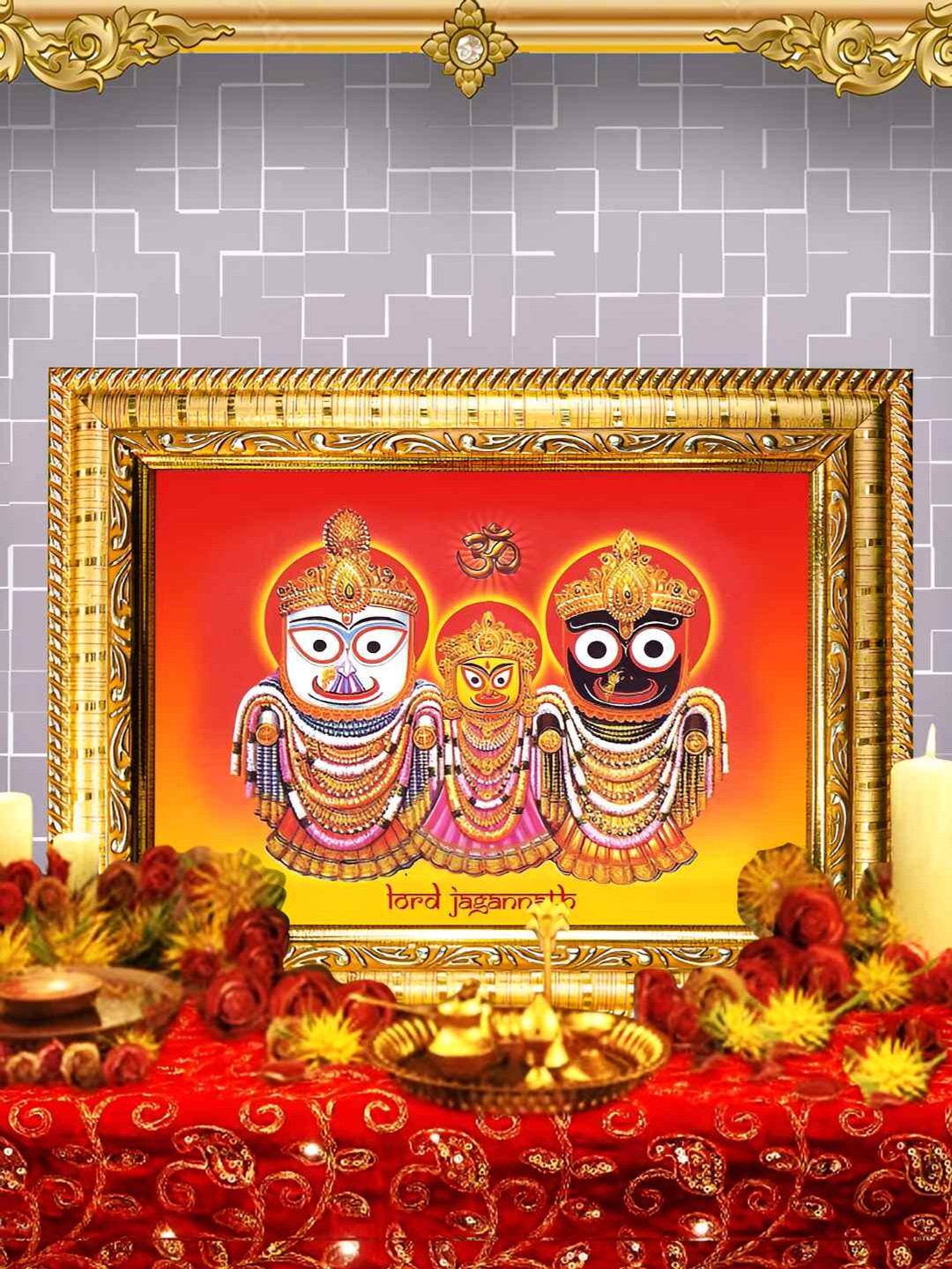 Hawai Gold-Toned Lord Jagannath Rectangular Wooden Wall Photo Frame