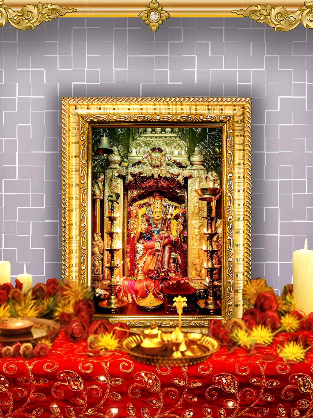 Hawai Gold-Toned Maa Kanak Durga Designer Rectangular Wooden Wall Photo Frame