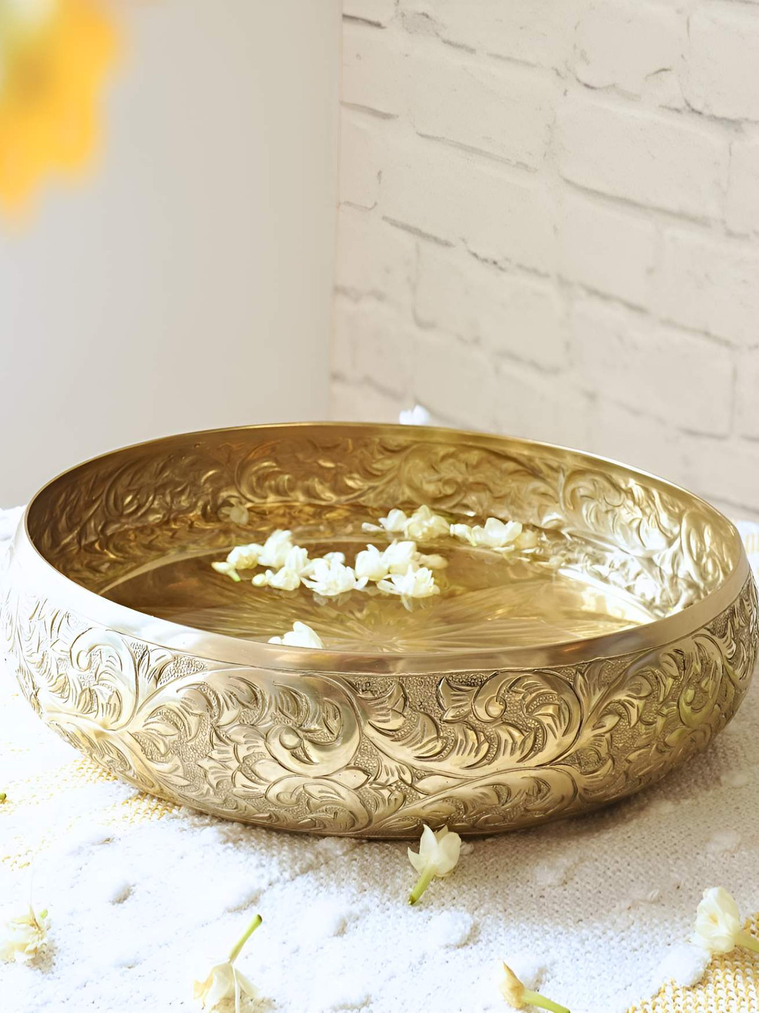 BEHOMA Golden Embossed Aluminium Decorative Urli Bowl