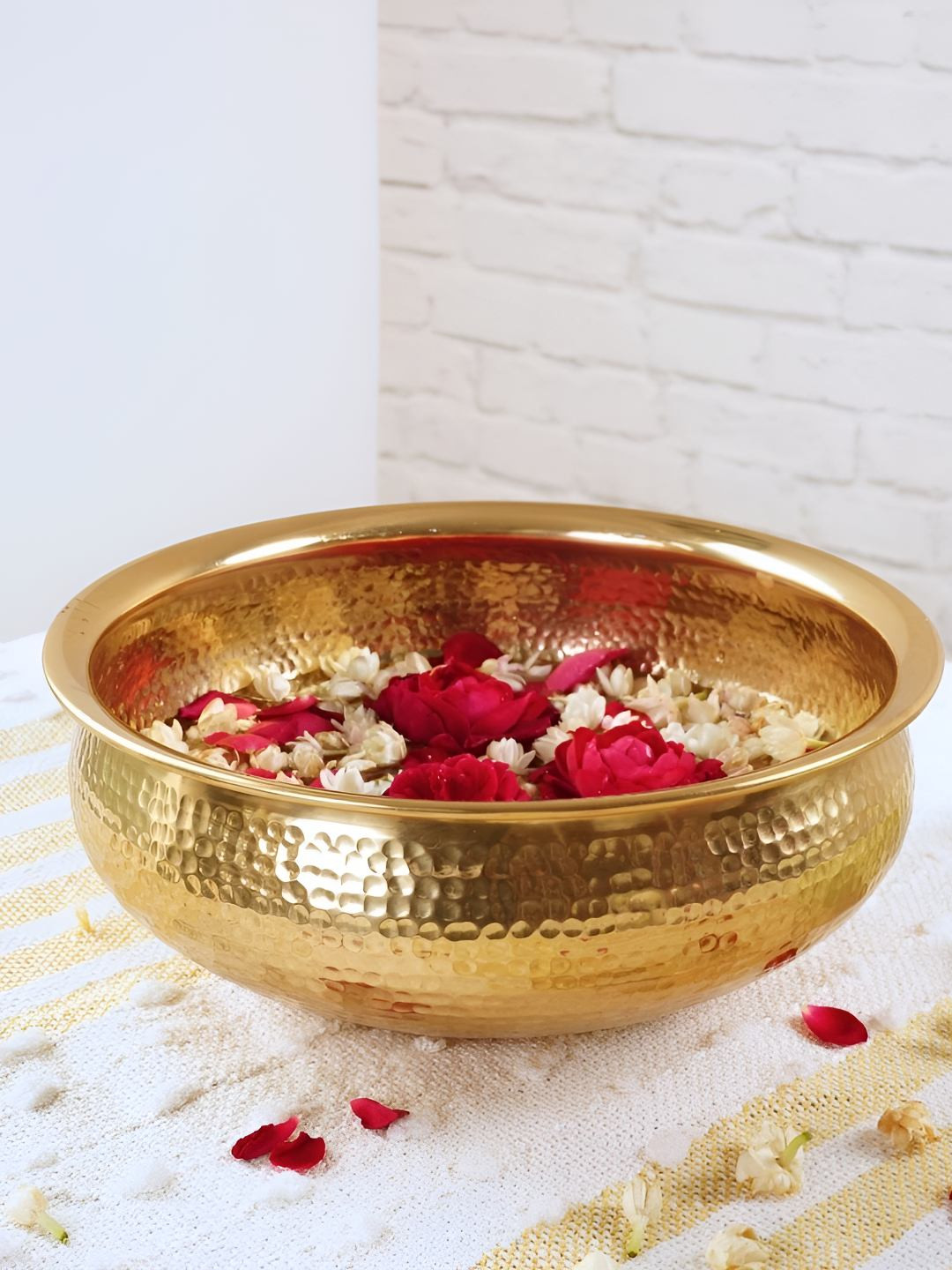 BEHOMA Gold Toned Hammered Aluminum Decorative Urli Bowl