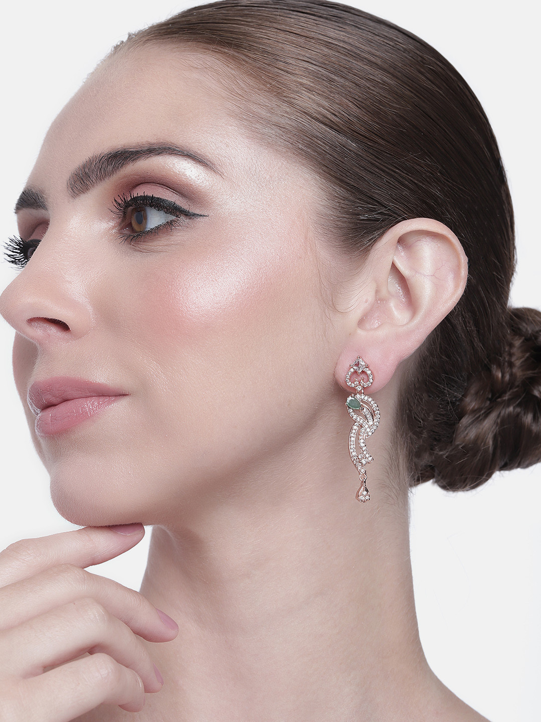 Estele Green & Rose Gold Heart Shaped Drop Earrings