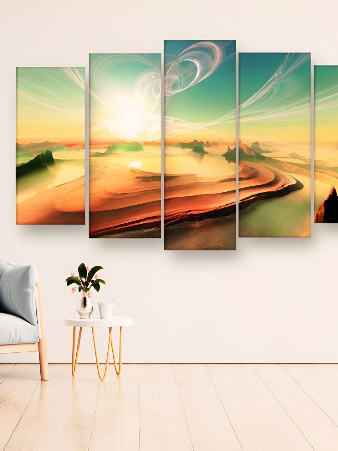 Casperme Brown and White 5 Pieces Wooden Scenery Wall Art