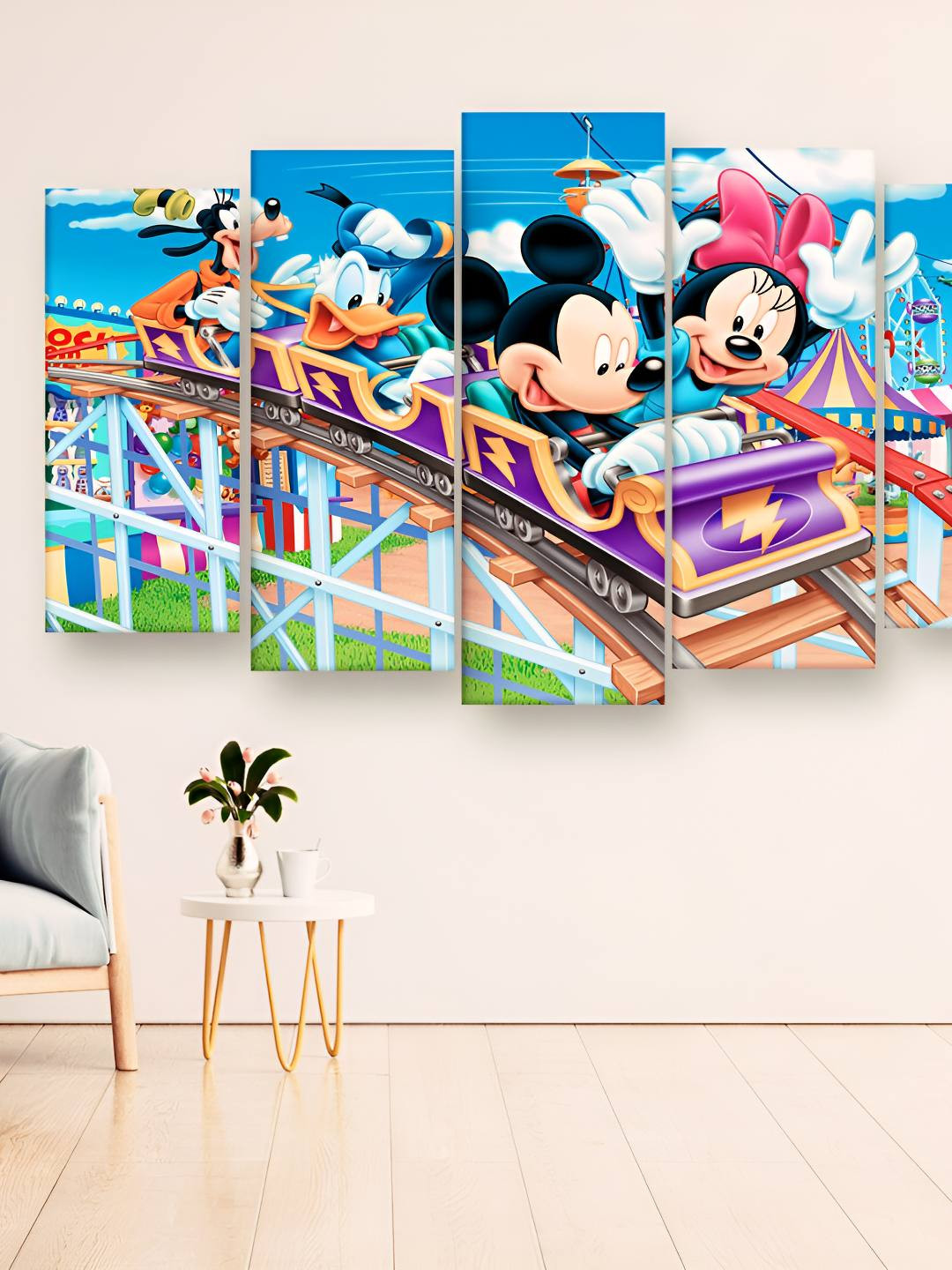 Casperme Blue & White 5 Pieces Mickey & Friends Wooden Painting Wall Art