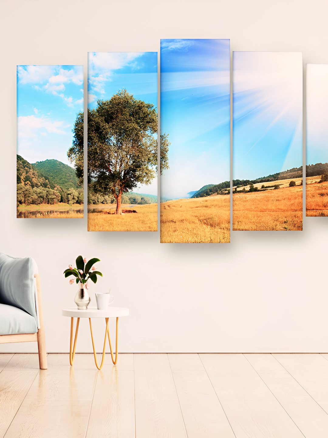 Casperme Blue & Green 5 Pieces Wooden Scenery Wall Art