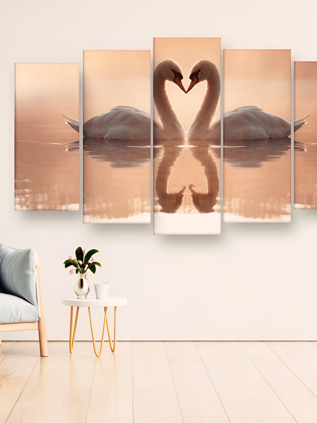 Casperme Beige 5 Pieces Swans Wooden Painting Wall Art