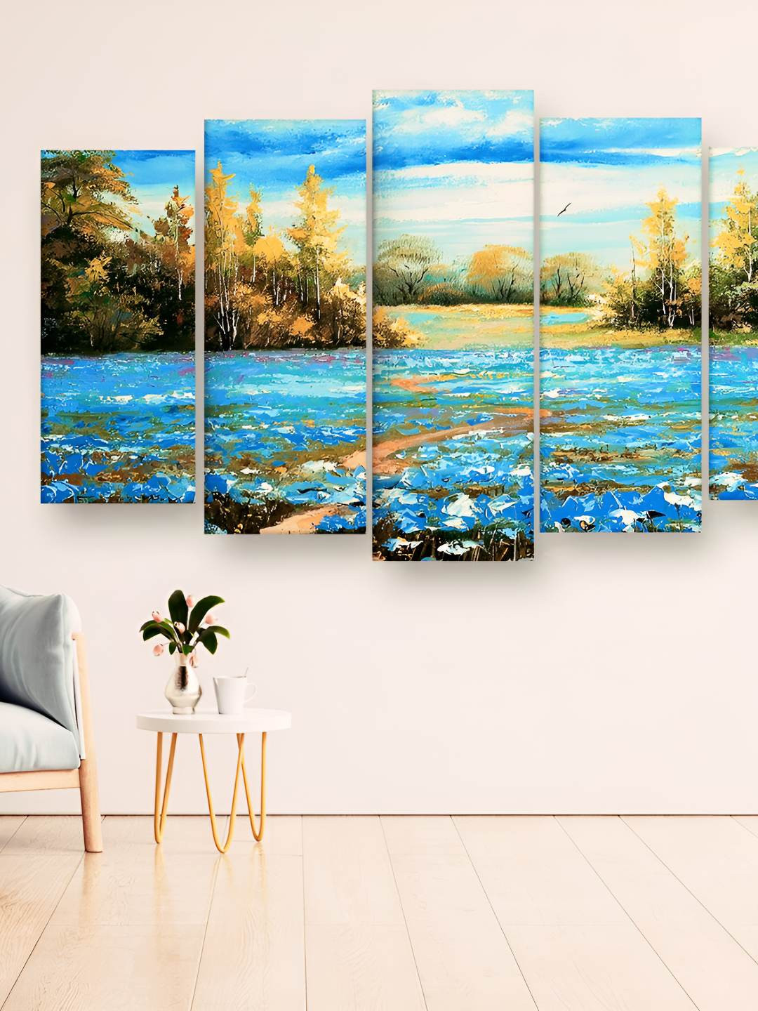 Casperme 5 Pieces Blue & Green Landscape Painting Wooden Wall Art