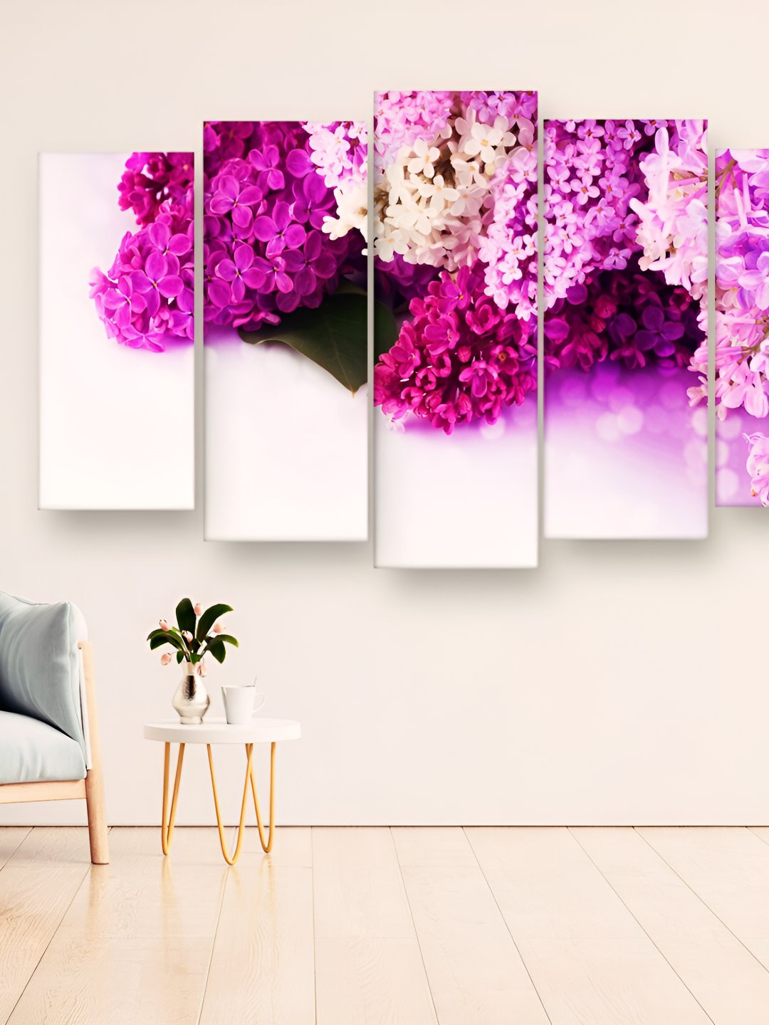 Casperme 5 Pieces Pink & Purple Floral Painting Wooden Wall Art