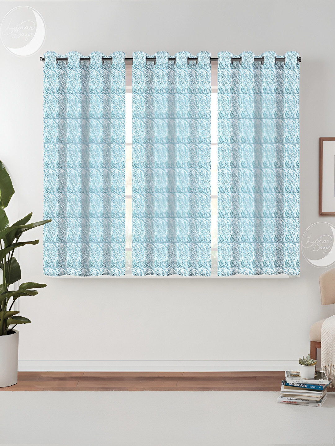 Lunar Days Blue & White 3 Pieces Room Darkening Window Curtain