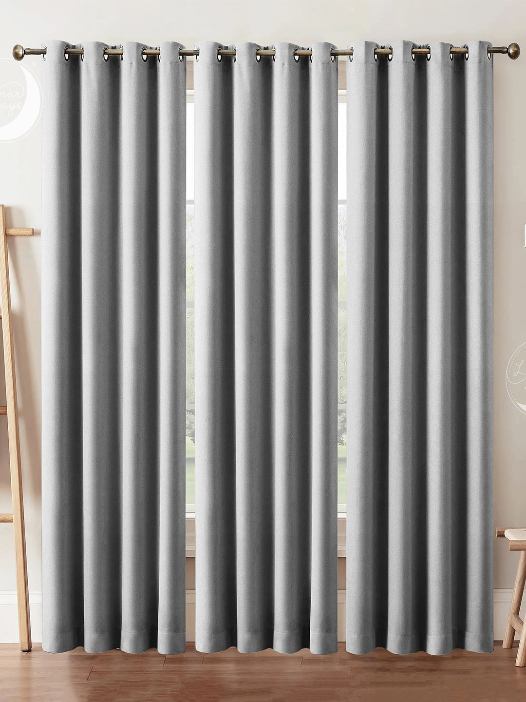 Lunar Days 3 Piece  Black Out Long Door 9ft Curtain