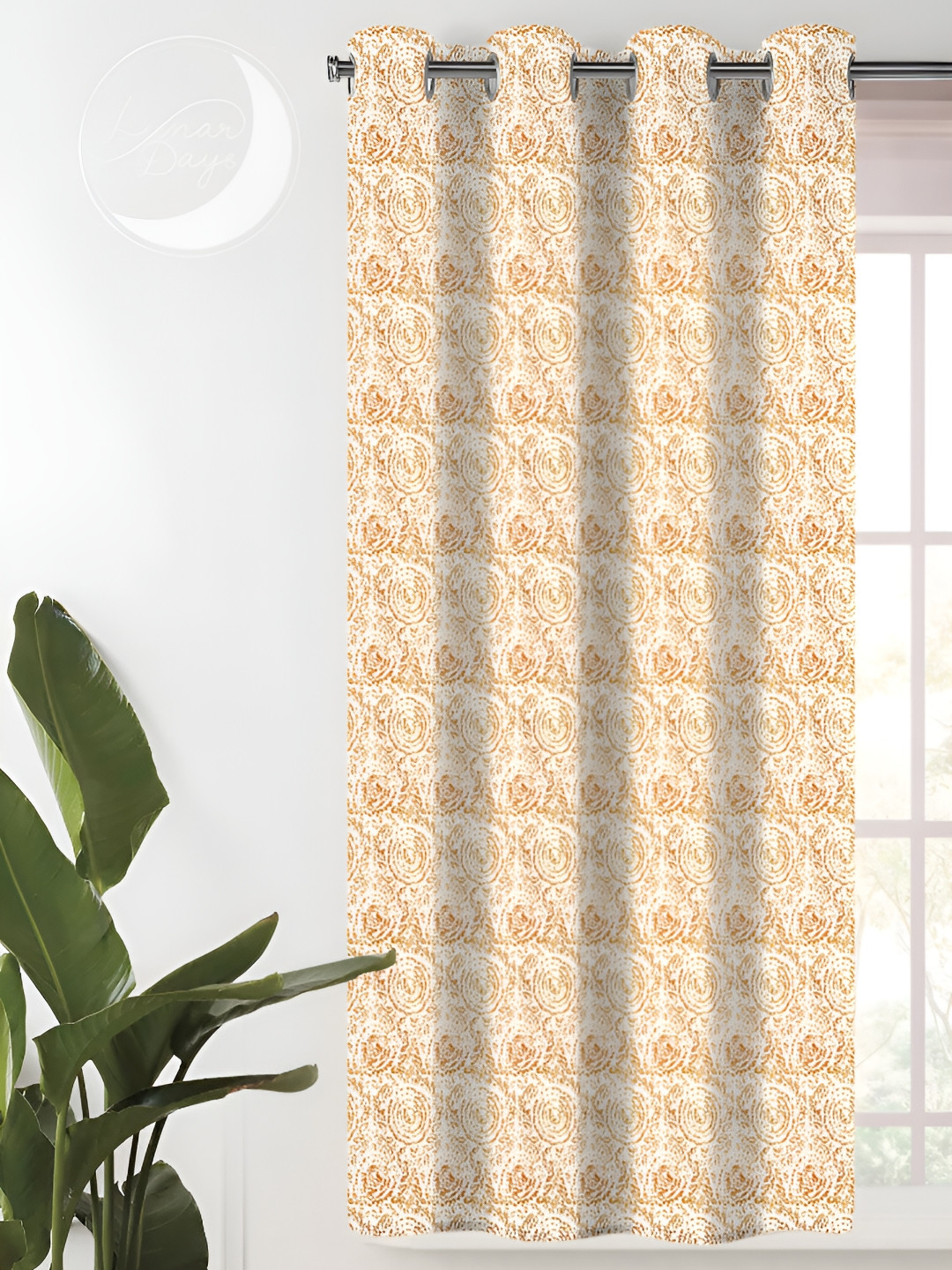 Lunar Days Yellow & White Abstract Room Darkening Cotton Long Door Curtain