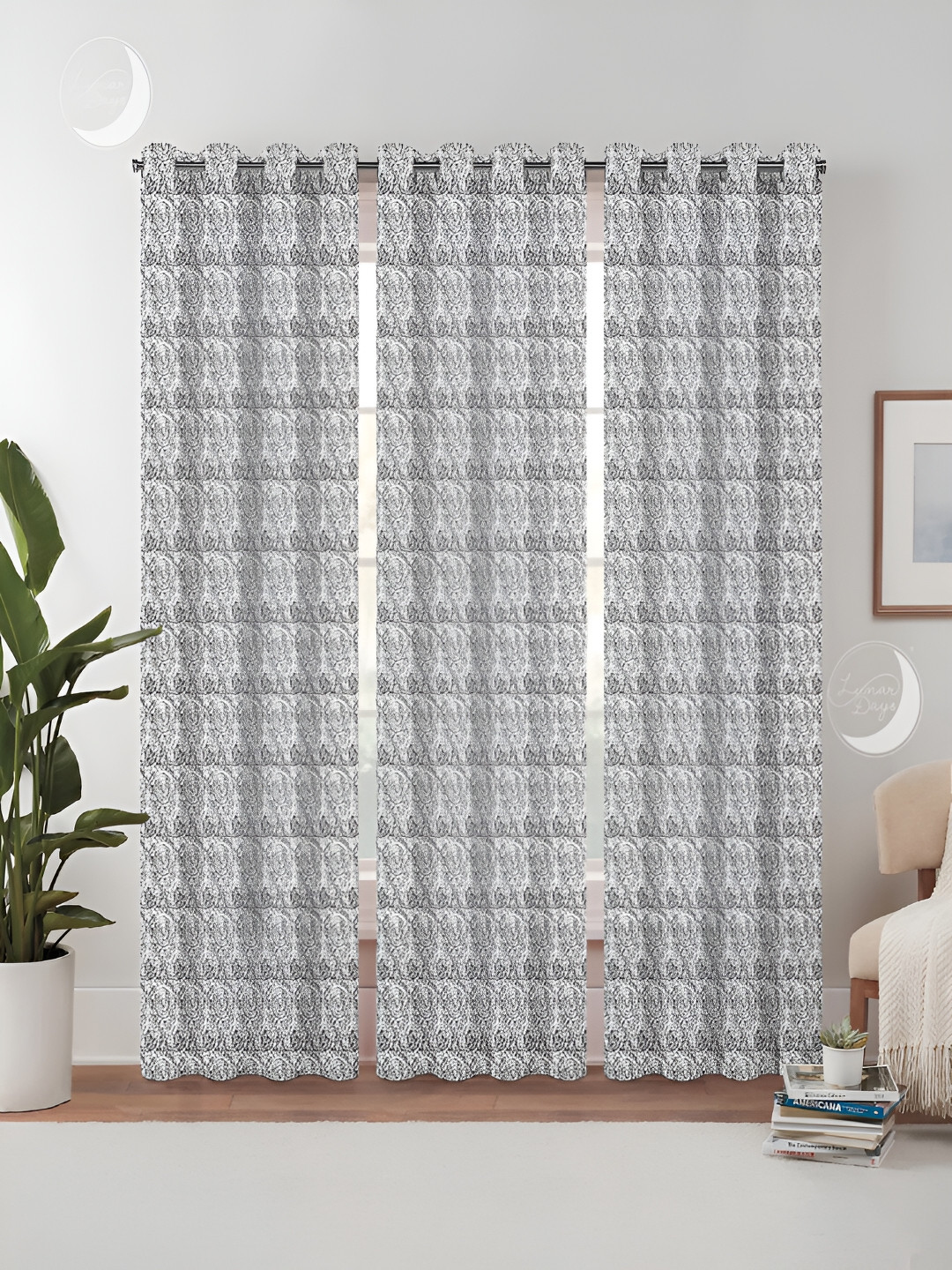 Lunar Days Black & White 3 Pieces Abstract Printed Room Darkening Door Curtains