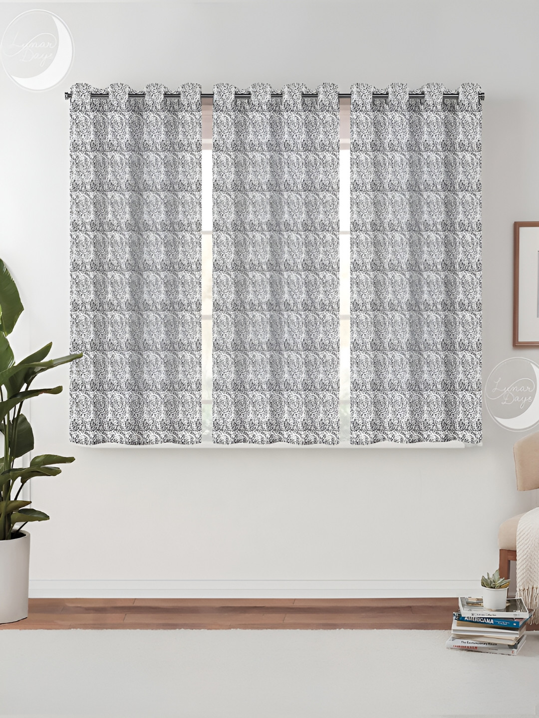 Lunar Days Black & White 3 Pieces Room Darkening Window Curtain