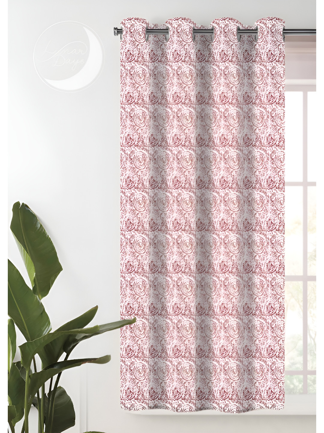 Lunar Days Red & White Abstract Cotton Room Darkening Long Door Curtain