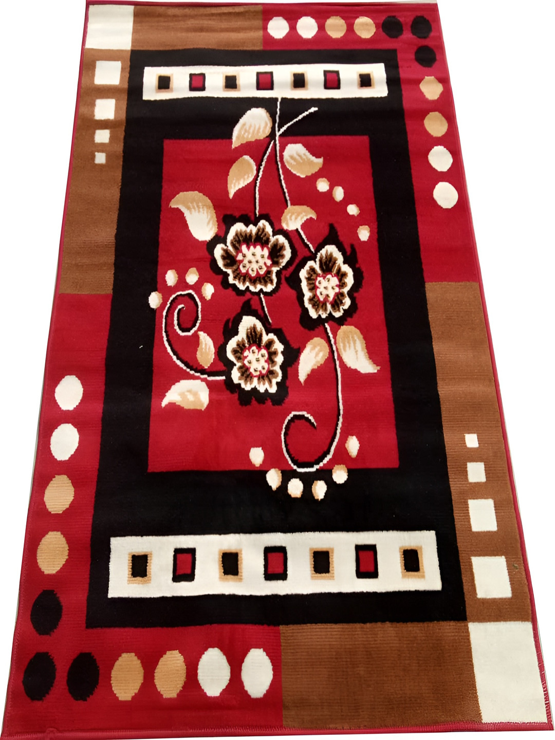 SANA CARPET Red & Brown Floral Printed Carpet