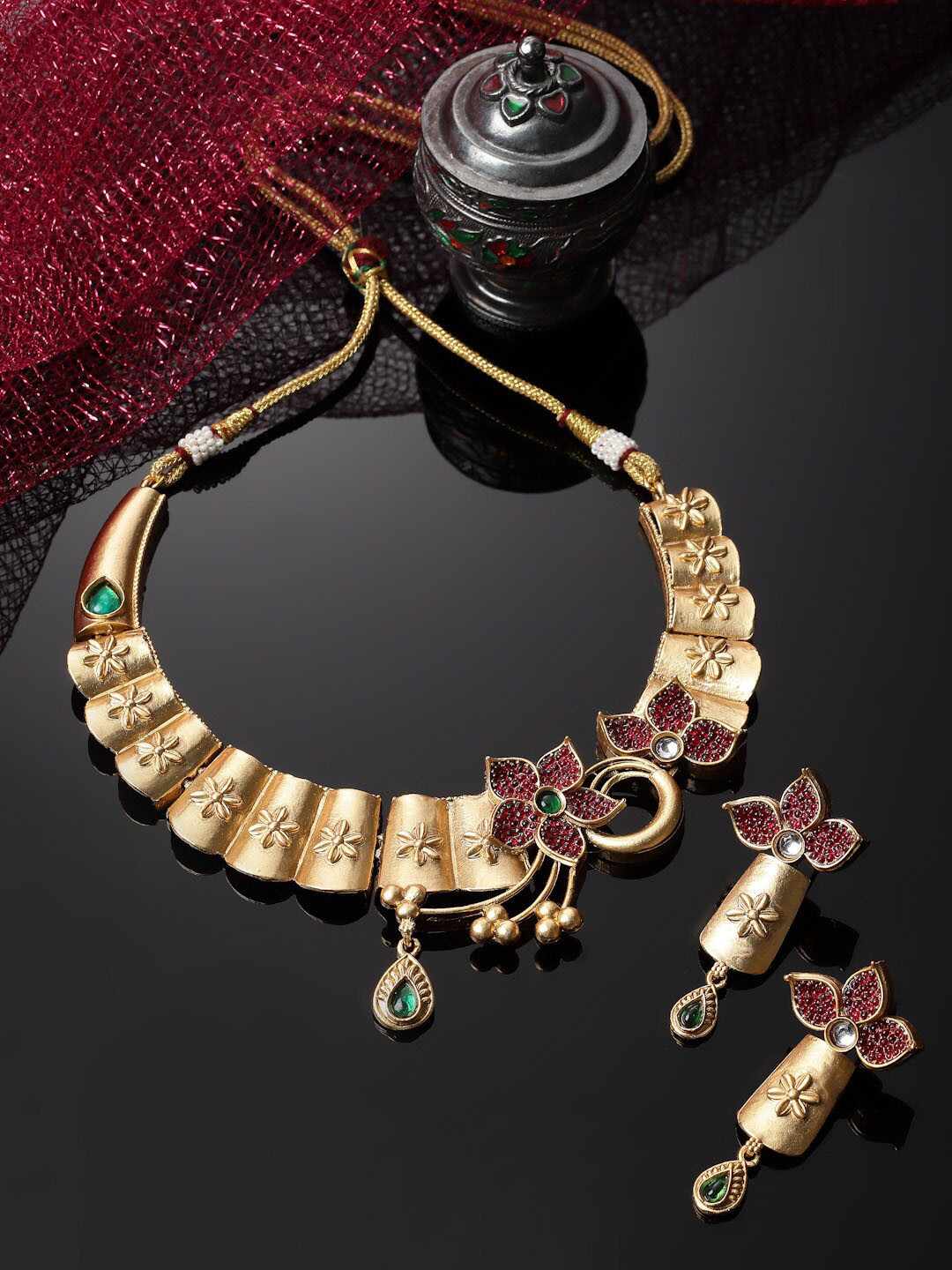 PANASH Gold Plated Stones and Beads Jewellery Set