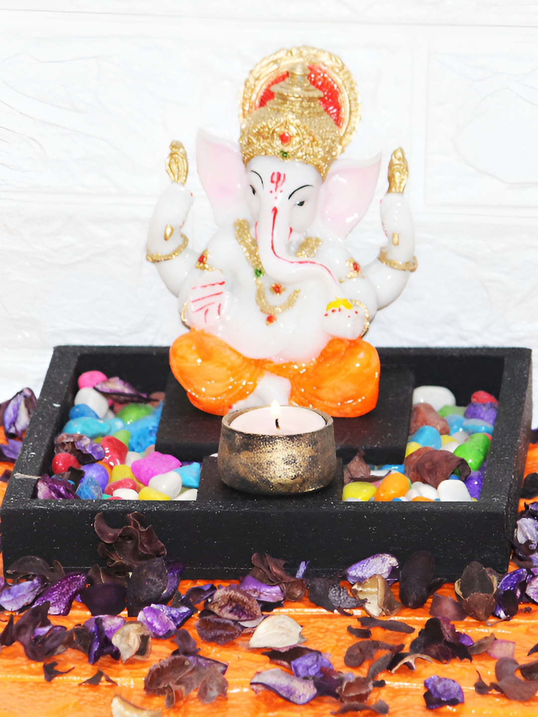 BECKON VENTURE Ganesh Ji White Polyresin Natural Prayer Room Medium Showpiece - 7.9 Inches
