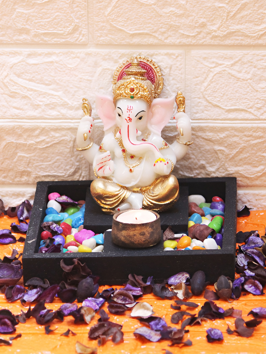 BECKON VENTURE Ganesh Ji Murti White Polyresin Matte Prayer Room Medium Showpiece - 7.9 Inches