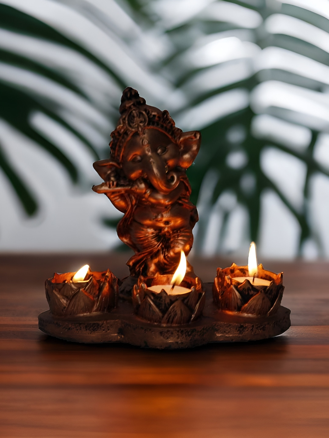 BECKON VENTURE Ganesha Brown Polyresin Natural Prayer Room Medium Showpiece - 6.5 Inches