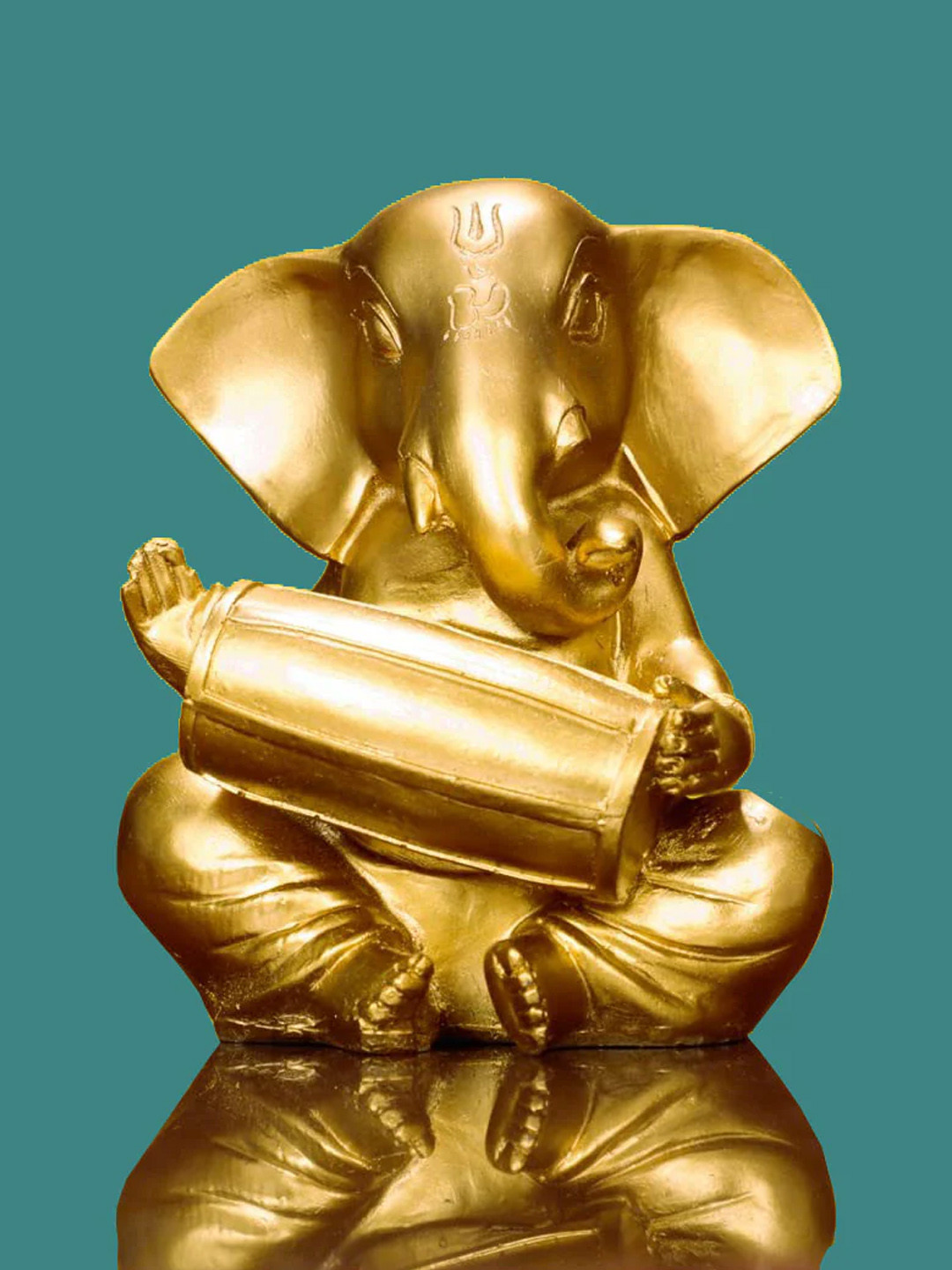 BECKON VENTURE Ganesh Ji Murti Gold Polyresin Natural Prayer Room Medium Showpiece - 5.5 Inches